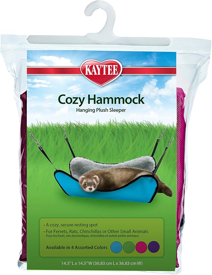 Kaytee Cozy Hammock, Ferret Hammock Hanging Plush Sleeper | Cozy naps. Rat hammock with faux fur lining. Four straps, machine washable, chinchilla hammock