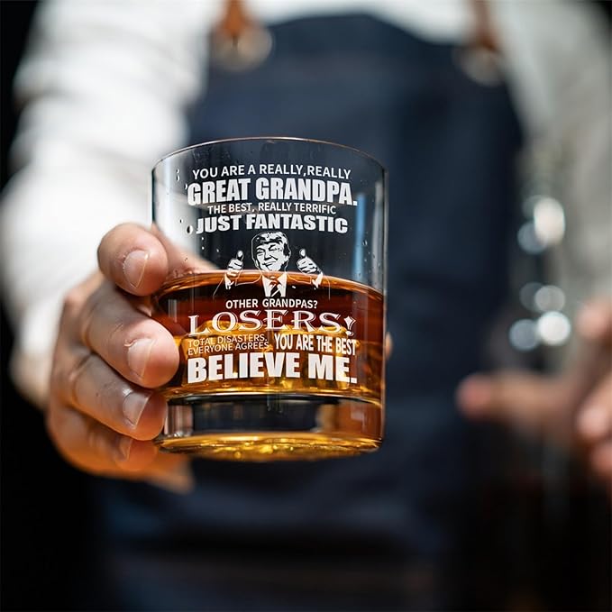 Grandpa Whisky Glass Birthday Gifts for Grandpa from Grandkids 11Oz Whisky Gift for Grandpas Fathers Day Drinking Glass Present for Grandfather from Granddaughter