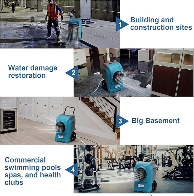 ALORAIR LGR Commercial Dehumidifier with Pump & Drain Hose, Portable Industrial Dehumidifiers with Wheels for Water Damage Restore, Basement, Garage, 5 Years Warranty (Blue, Storm Elite No WiFi)
