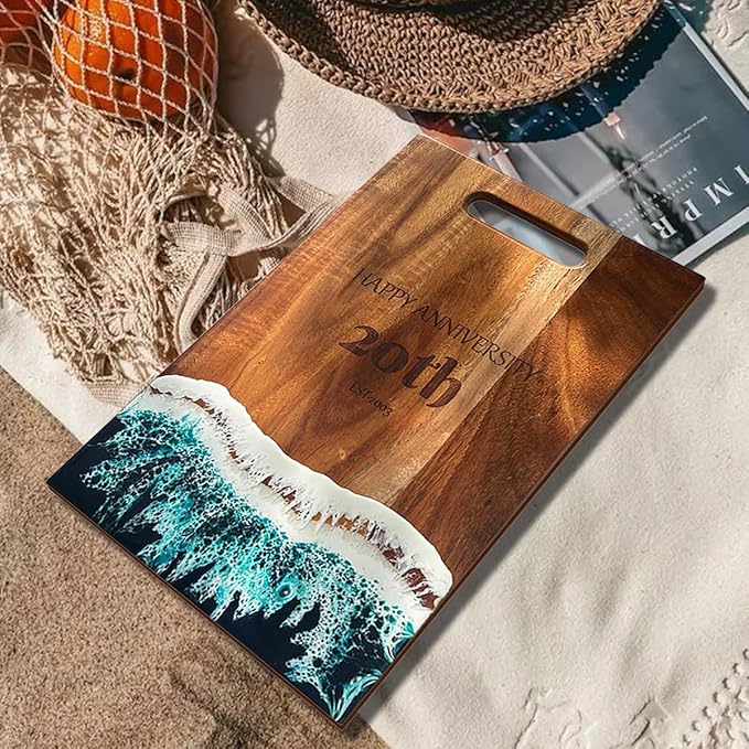 Personalized Charcuterie Board, Ocean Resin Acaica Wood Cheese Board, Gifts for the Couple, Ideal Gift for Husband, Wife, Wedding, Birthday, Anniversary (Large)