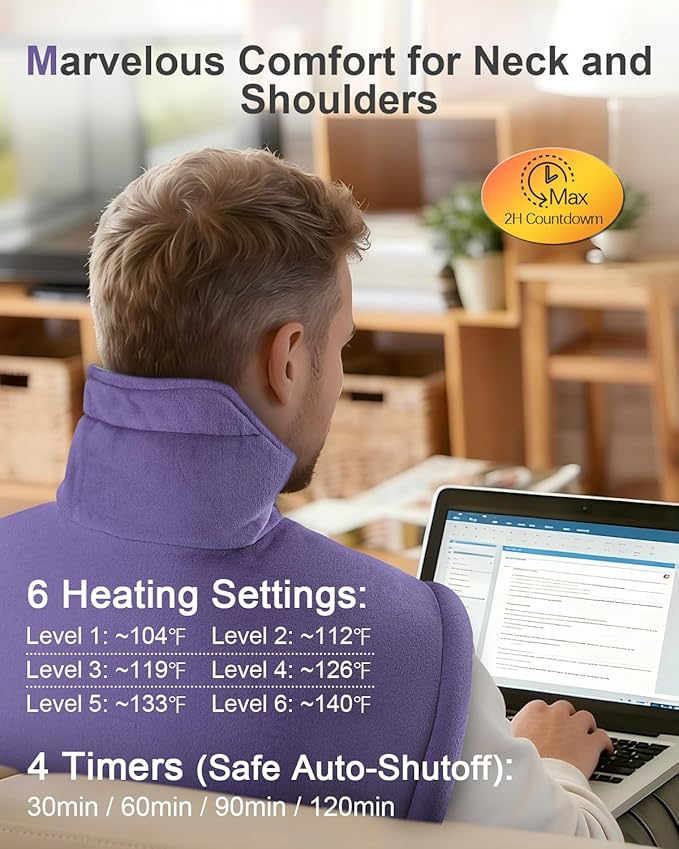 Heating Pad for Neck Shoulders Back, Upgraded PTC+NTC Even Heating, Versatile Electric Heated Neck Wrap for Full-Body Relax, Birthday Gifts for Women Men, Mothers Day Gifts for Mom Wife, Purple