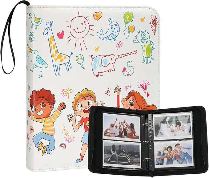 Photo Album 4x6 Pictures,120 Pockets Binder Premium Vegan Leather Cover for Family Wedding Anniversary Baby Kids Vacation. (Children Painting)