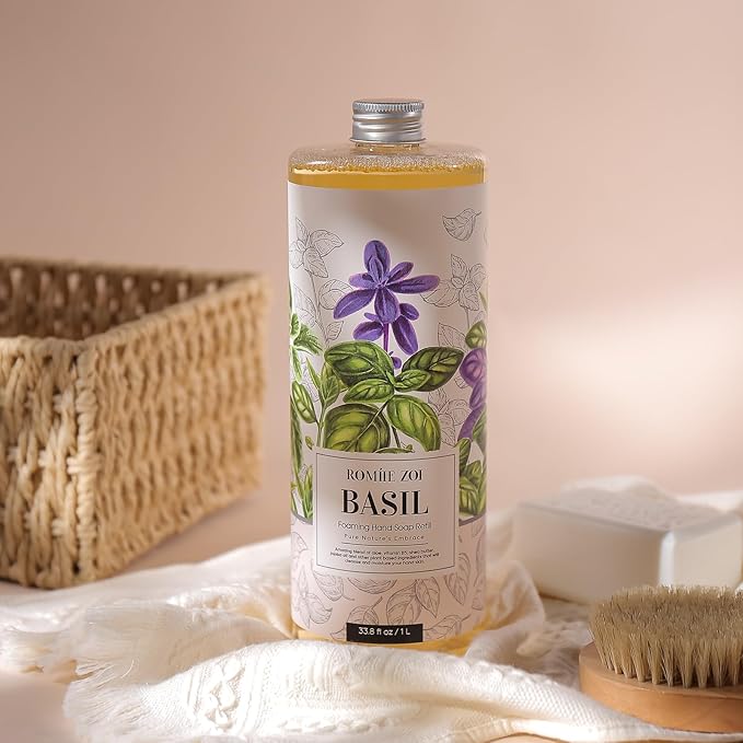 ROMIIE ZOI Foaming Hand Soap Refill, Basil, Gentle & Moisturizing Formula, 1 L/ 33.8 FL OZ
