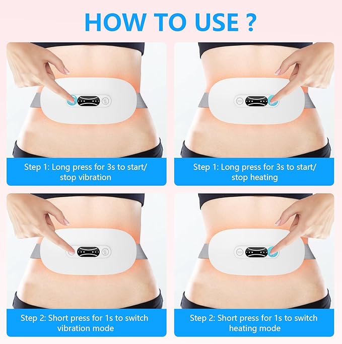 LISACOOL Portable Ccordless Heating Pad for Period Cramps Electric Waist Belt Device Portable Heatings Pad with 3 Heat Levels and 3 Massage Modes Birthday Gifts for Women and Girls (White)