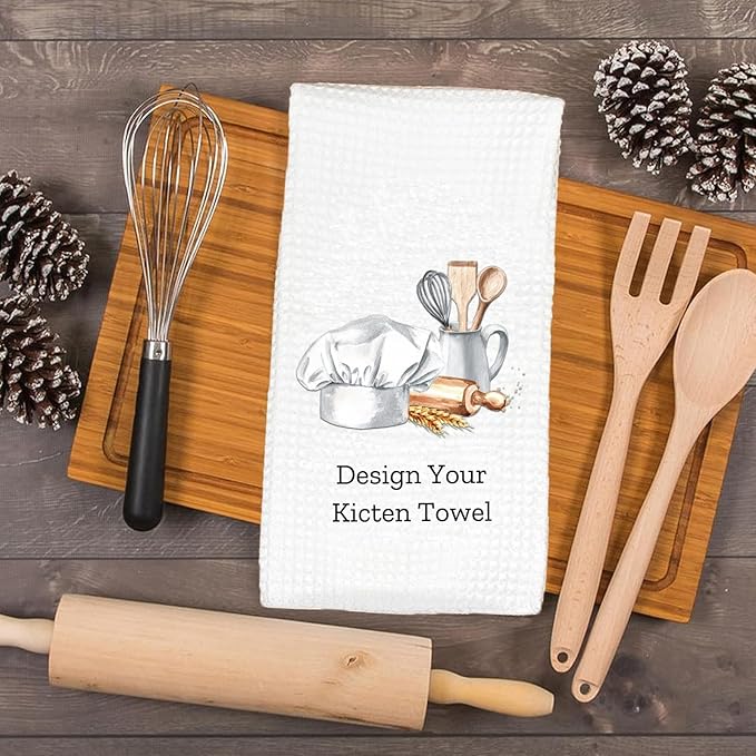 Custom Kitchen Towels Personalized Name Kitchen Towels Housewarming/Holiday/Birthday/Anniversaries Gift for Kitchen Decor Custom Waffle Dish Towel