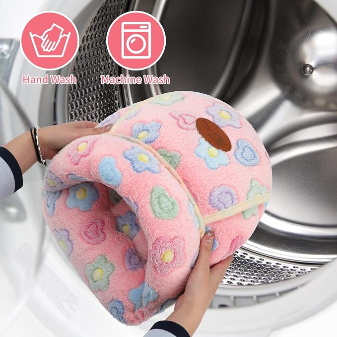YUEPET Guinea Pig Bed Cuddle Cave, Warm Fleece Hideout, Pink Flower | Cozy Guinea Pig House, Portable Guinea Pig Hideout, Soft Coral Fleece, Washable Cushion