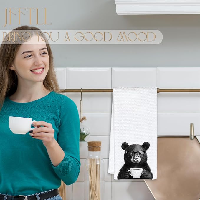 Bear Gifts Coffee Kitchen Towels, Gifts for Coffee Lovers Decorative Hand Tea Towel for Kitchen Home Bar, Funny Bear Owners Coffee Bar Decor,16x24 Inch