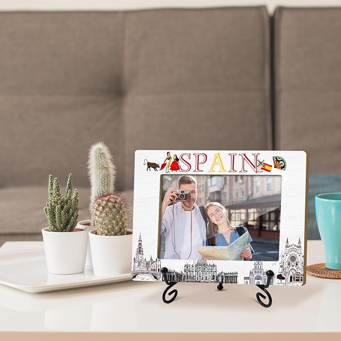 Spain Gifts Wood Photo Frame Wedding Honeymoon Vacation Gifts for Couple Tabletop Display 4 x 6 Picture Frame Gifts for Friends BFF, Spain Souvenirs Home Office Desk Holiday Decorations -13