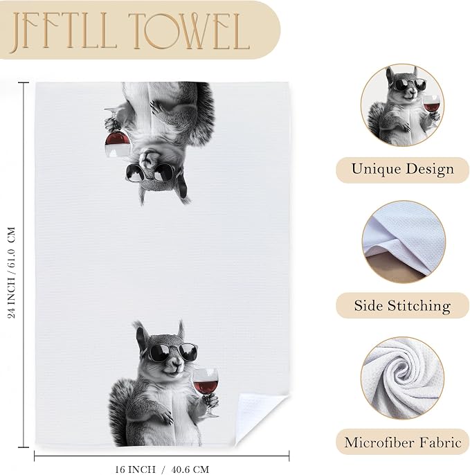 Squirrel Decor Kitchen Towels, Squirrel Gift Dish Tea Towel for Kitchen Decor, Bar Towels for Bartender, Wine Lover Gifts, 16x24 Inch