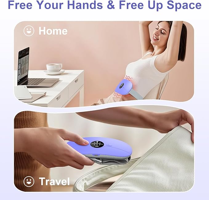 Portable Heating Pad for Period Cramps: Cordless Menstrual Heating Pad with 3 Heat Levels and 3 Massage Modes, 3s Fast Heating for Women and Girl Purple