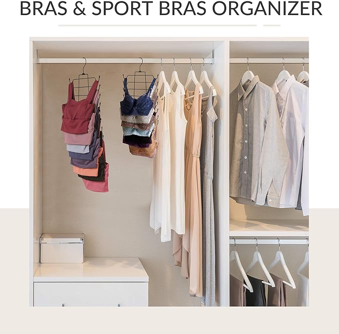 ZEDODIER 3 Pack Tank Top Hanger Space Saving, Bra Hangers for Closet Organizer, Hanging Bra Organizer Tank Tops Holder with 24 Hooks, Metal Closet Organizers and Storage Small Space Solutions, Black