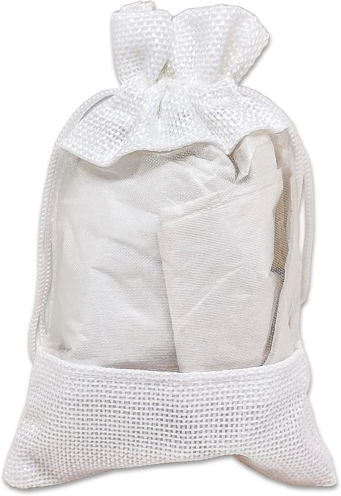 12-Pack Small Linen Burlap & Organza Gift Bags w. Drawstrings (3.5x5.5 in, White) - Party Favors, Presents, Samples & Treats Mesh Pouch by The Display Guys