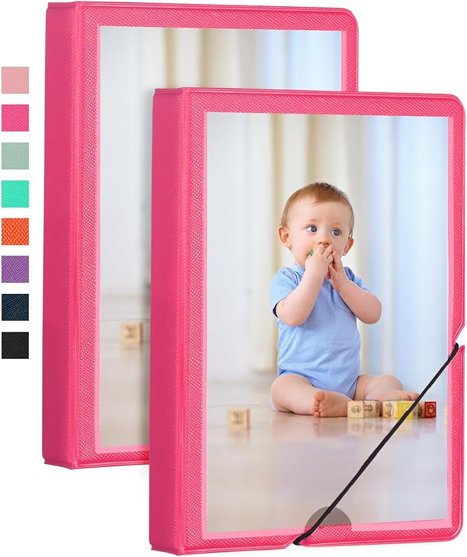 Lifting 2 Pack Small Photo Album 4x6 28 Pockets Plastic 4 x 6 Photo Book Album with Customizable Cover Mini Picture Album for Family Wedding Anniversary Baby Vacation (Rose Red)