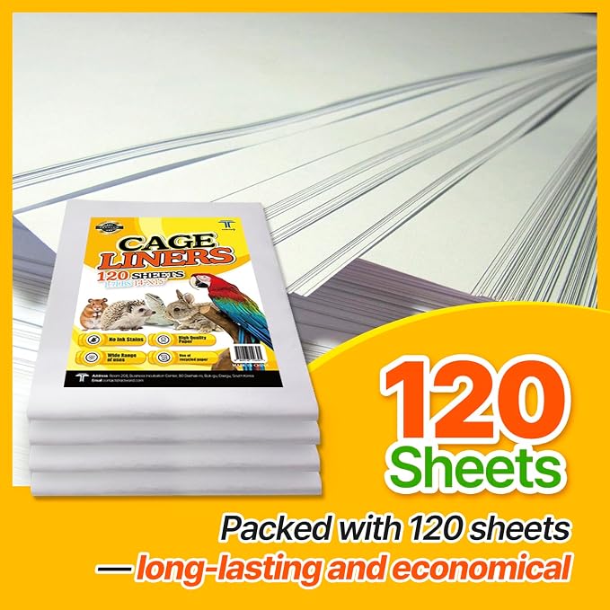T TORTO9 Bird Cage Liner - 120 Paper Sheets, 14" x 15", 1.7 lb - Ideal for Pet Habitats, Bulk Pack for Long-Lasting Use, Newsprint Texture, Convenient Parcel Packaging