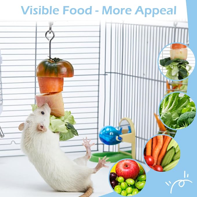 2Pcs Rat Enrichment Toys, 304 Stainless Steel Holder for Fruit Veggie | Fancy Mice Cage Puzzle Toy, Hanging Rodent Slow Feeder to Keep Pets Healthy, Bird Foraging Toy for Parakeet, Dishwasher Safe