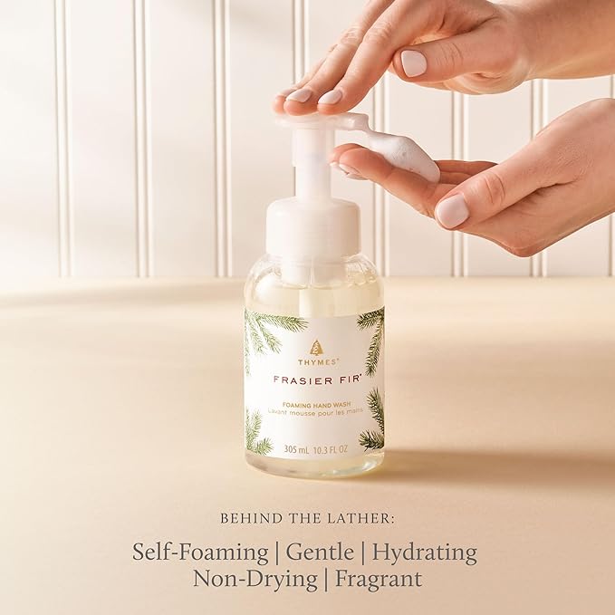Thymes Foaming Hand Wash with Aloe & Glycerin - Foaming Hand Soap with Pump - Kitchen or Bathroom Decor - Pine Soap with Notes of Crisp Siberian Fir, Cedarwood & Sandalwood (Frasier Fir, 10.3 fl oz)
