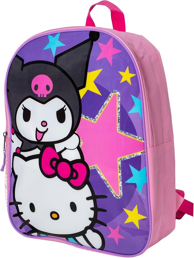 AI ACCESSORY INNOVATIONS Sanrio's Hello Kitty & Kuromi Kids Backpack, Elementary School Girls Book Bag, Purple & Pink