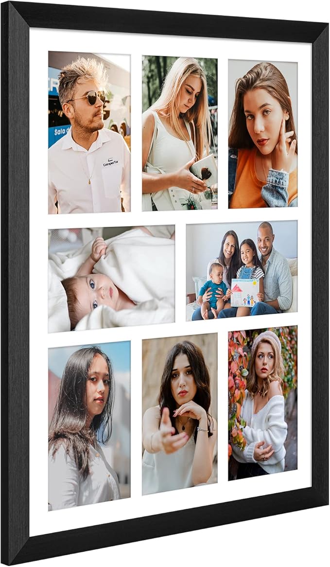 13x17 Collage frame with 8 Openings 4X6 Pictures, Multiple Picture Frame with Mat, Wall or Tabletop Decor, Black Wood Grain,2 Pack