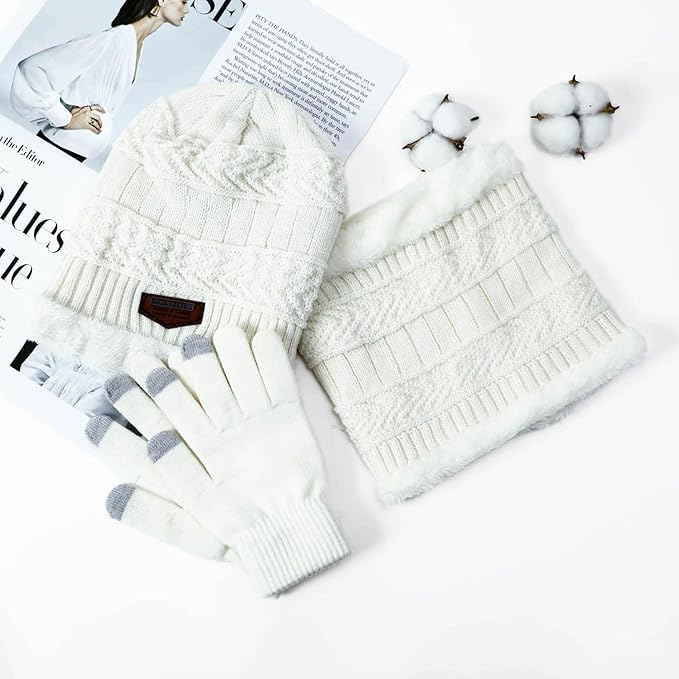 HINDAWI Winter Hat Scarf Gloves Slouchy Beanie Snow Knit Skull Cap Touch Screen Mittens Circle Scarves for Women Men