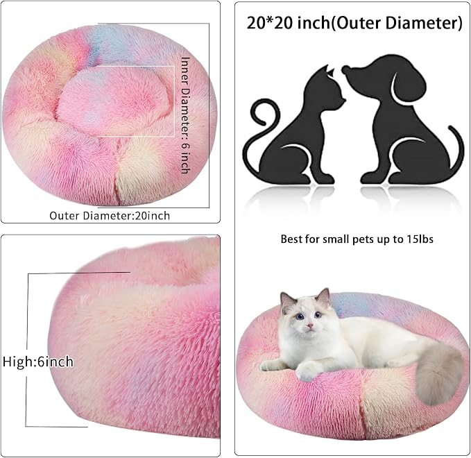 Cat Beds for Indoor Cats,20 Inch Dog Bed for Small Melium Large Dogs, Washable-Round Pet Bed for Puppy and Kitten with Slip-Resistant Bottom
