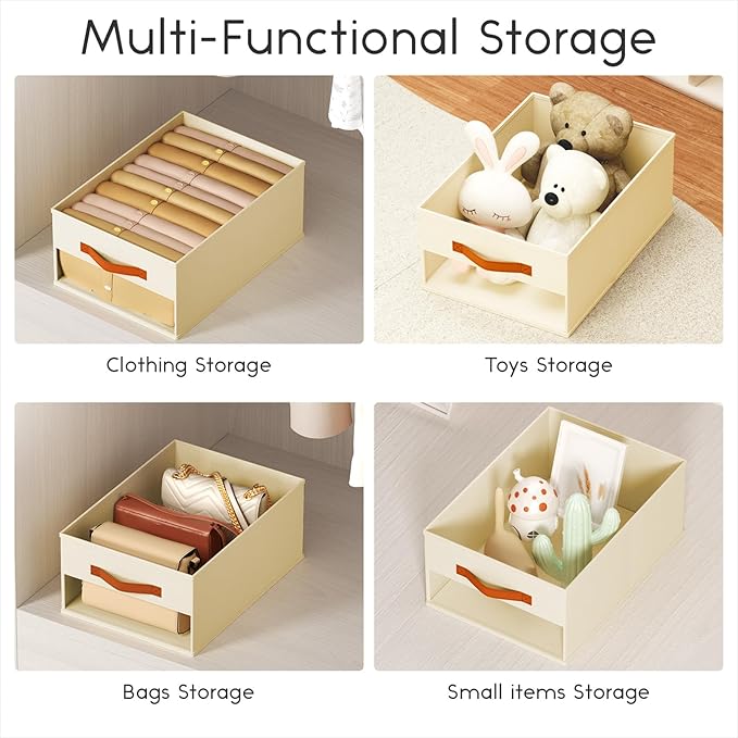 Drawer Organizers and Storage - 6 Pack Foldable Pants Organizer with Clear Window & Handles, Fabric Closet Organizer for Clothes, Jeans, Sweaters, Towels, T-shirt, Scarf (Beige)