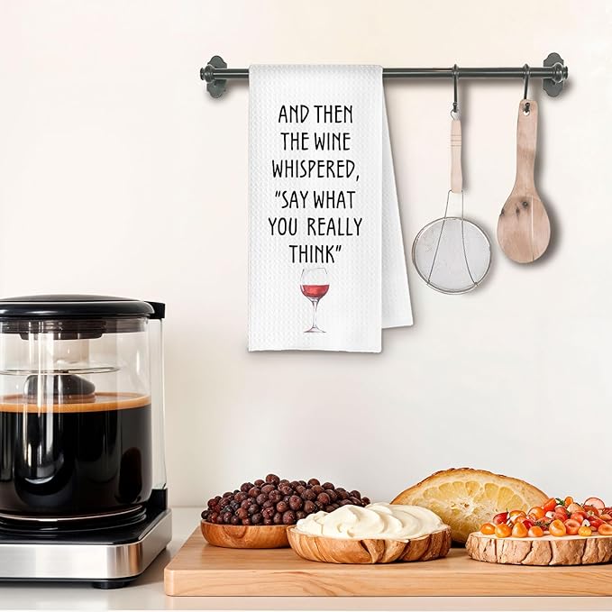 Funny Wine Kitchen Towels, and When The Wine Whispered Decorative Dish Tea Towels for Home Bar Decor, Funny Saying for Kitchen Decor, 16x24 Inches
