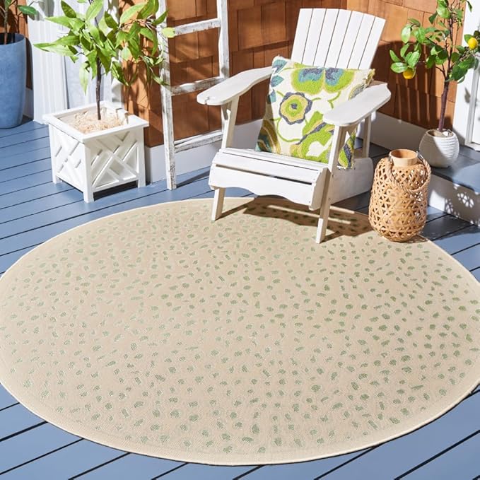 SAFAVIEH Courtyard Collection 6'7" Round Beige/Green CY6104 Indoor/Outdoor Non-Shedding Easy Cleaning Patio Backyard Porch Deck Mudroom Area Rug