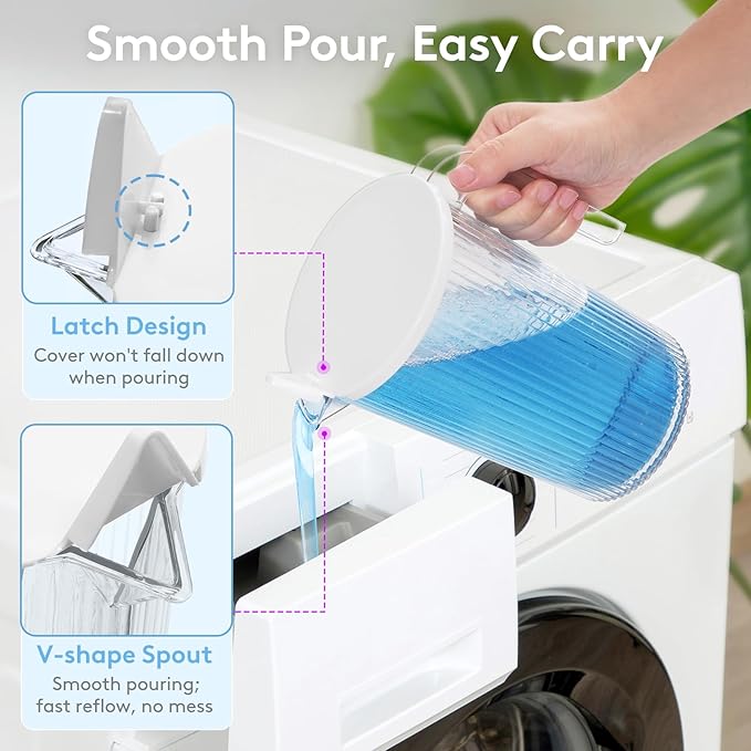 Lifewit Plastic Laundry Detergent Dispenser with Handle, 51oz Detergent containers with Fully Covered Dustproof Lid, 8 Lables, Softener, Beads Container for Laundry Room Organization, Clear, 2 Pack