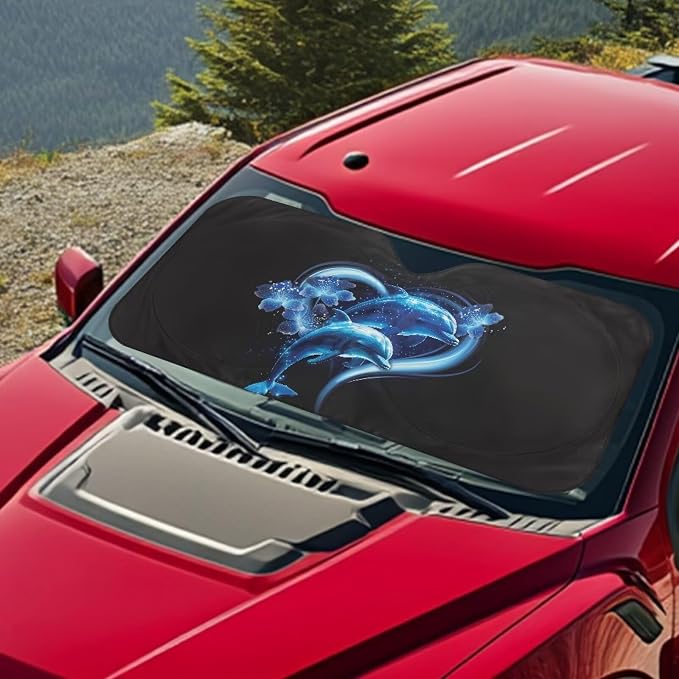 Loving Dolphin Front Window Sunshades All Seasons Front Windshield Sun Visor Protector 66.5x34.4inches Car Accessories for Car Pickup Truck SUV