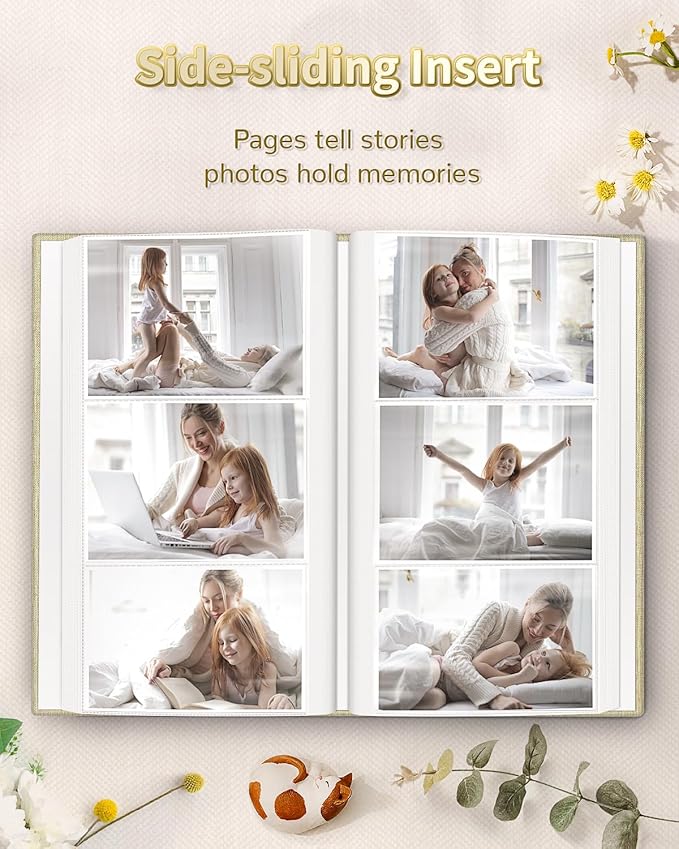 Photo Album 4x6 with 300 Pockets,Slip-in Picture Albums,Linen Cover Memory Book with Front Window,White Page Vertical Photo Book for Wedding,Family,Anniversare,Baby,Vacation