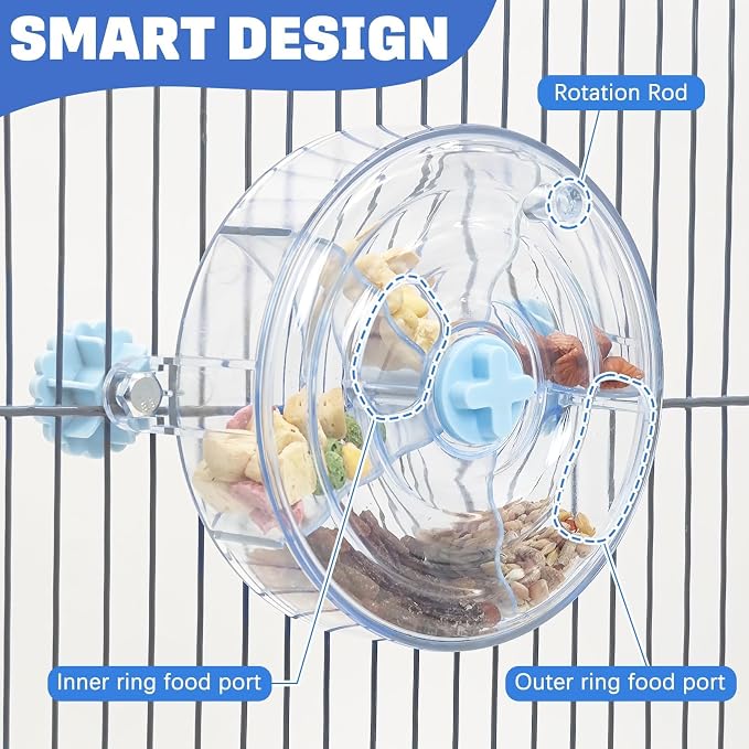 BNOSDM Bird Foraging Toy Creative Feeder Systems with Seed Food Rotating Wheel for Enrichment & Training Parrot Puzzle Toys Ideal for Small and Medium Cockatiel Parakeet Conure(Blue)