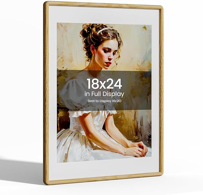 18x24 Picture Frame Natural Oak Wood From California-USA with Real Tempered Glass, Handcrafted 18 x 24 Diploma Frame Matted to 16x20 Wedding Photo,Family Picture,Graduation Picture Display Wall Decor