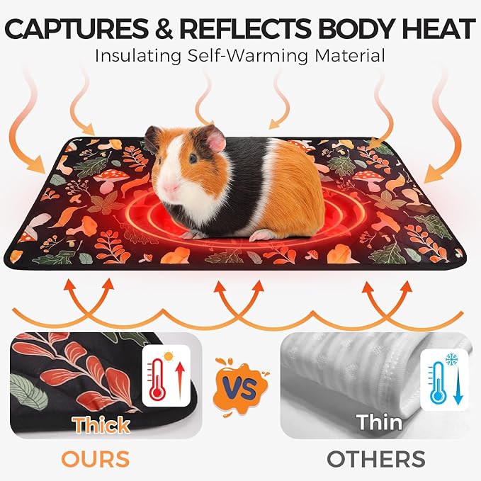Homimp 2 Pcs Guinea Pig Pee Pads,Self Heating Guinea Pig Bed Pads for Winter Keep Warm,Washable&Anti Slip Small Animal Beds for Indoor Rabbit Hamster Squirrel Hedgehog Chinchilla Ferret,Black 16"x24"