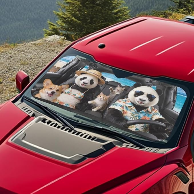 Cute Panda Car Windshield Sun Shade for Front Window Foldable Universal Tropical Vehicle Accessories Auto Sun Heat and UV Rays Blocker Keep Your Vehicle Cool for Trucks SUV