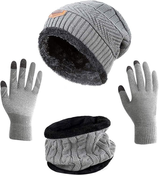 HINDAWI Winter Hat Scarf Gloves Slouchy Beanie Snow Knit Skull Cap Touch Screen Mittens Circle Scarves for Women Men