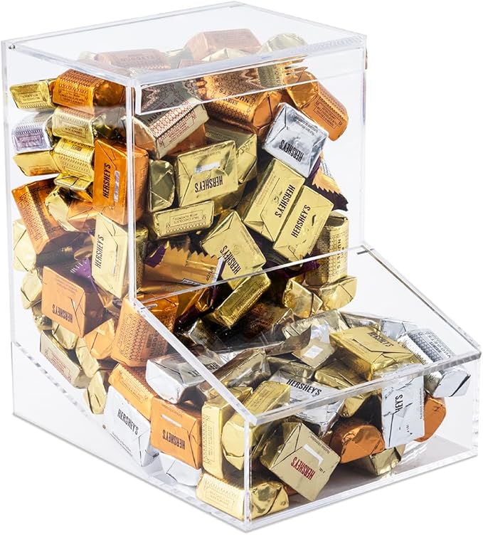 Candy Dispenser - Bulk Acrylic Storage Holder with Two Lids for Countertop or Wall Mount - Store Chocolate, Treats, Sweets, and Snacks (1)