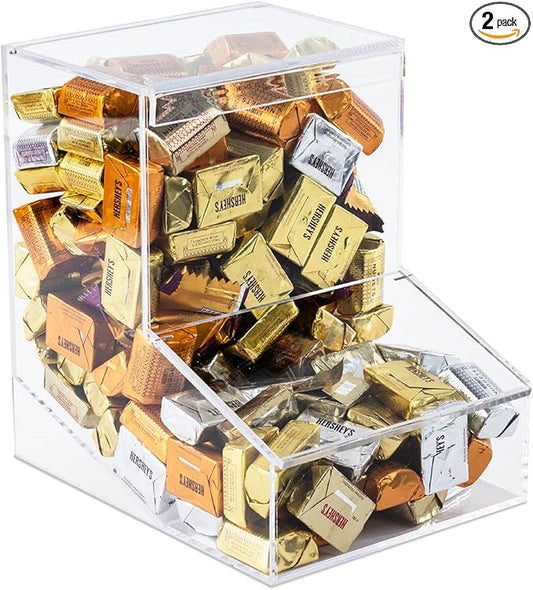 Candy Dispenser - Bulk Acrylic Storage Holder with Two Lids for Countertop or Wall Mount - Store Chocolate, Treats, Sweets, and Snacks (2)