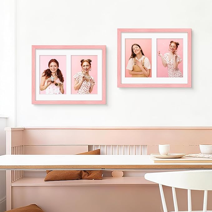 8.5x11 Double 5x7 Picture Frame Double Picture Frame Displays Two 5x7 inch Photos Available Horizontal Wall Mounting Display and Vertical Pink