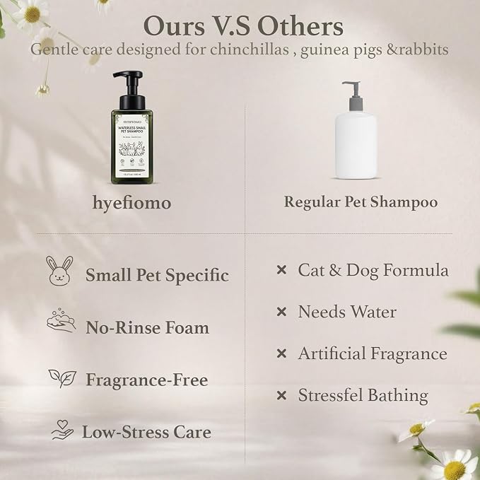 15.2 oz Large Capacity Waterless Small Animal Shampoo - No Rinse Dry Foam for Guinea Pig, Bunny, Ferret - Essential Pet Grooming Kit & Odor Eliminator
