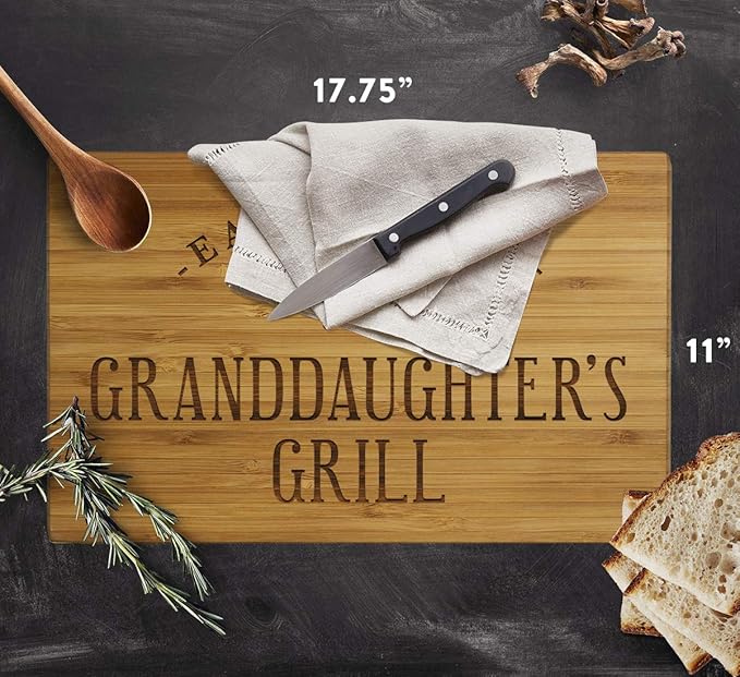Andaz Press Large Bamboo Wood BBQ Cutting Board Gift, 17.75 x 11-inch, Granddaughter's Grill, 1-Pack, Laser Engraved Serving Chopping Board Christmas Birthday Chef Kitchen Ideas
