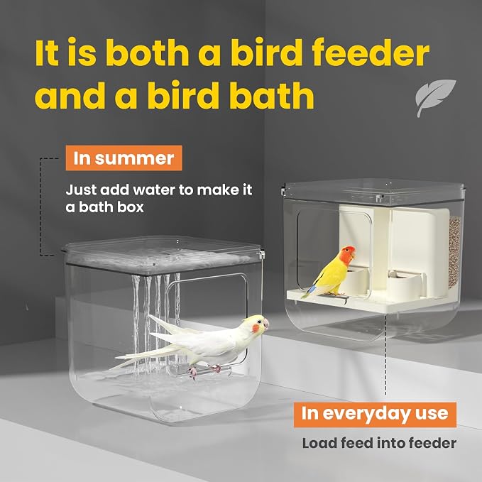 No Mess Automatic Bird Feeder for Cage,Parakeet Seed Catcher,Food Container | Preventing Birdseed Husk Spillage,Gravity-Fed Feeding,High-Capacity,Versatile Feeder or Bath,Top-Loading for Refilling