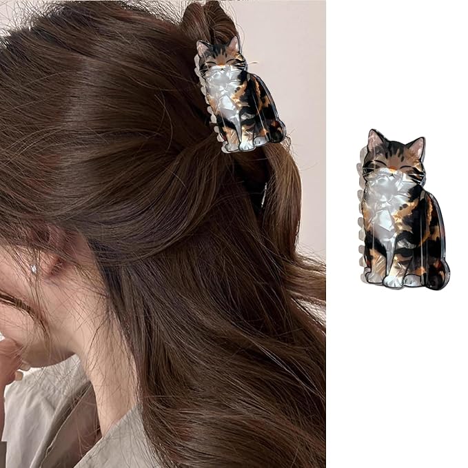 1pc Cat Hair Clips Cute Animal Hair Claw Clip Cartoon Cat Design Amber Cat Hair Jaw Clips Nonslip Acrylic Hair Clamps Medium Acetate Hair Barrette Summer Kawaii Hair Clips for Women Girls