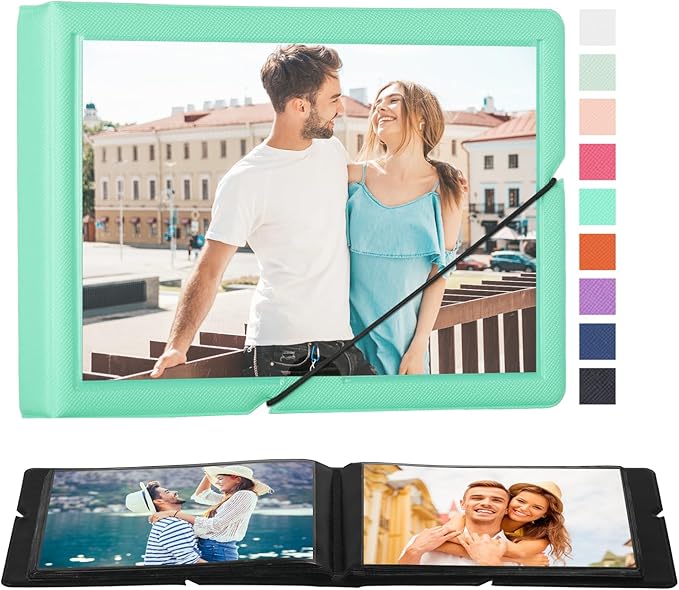 Lifting Small Photo Album 4x6 Holds 40 Photos with Customizable Cover，Mini Leather Picture Album Book for Wedding，Family，Baby Memories (Egg Blue)