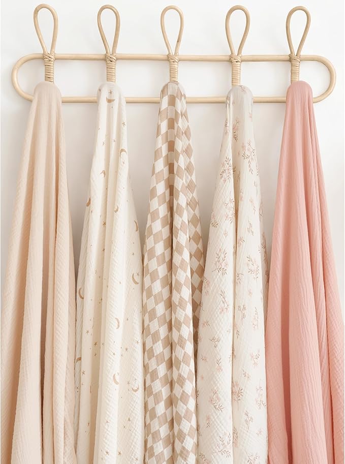 Konssy 3 Pack Muslin Swaddle Blankets for Unisex, Newborn Receiving Blanket, Large 47 x 47 inches, Soft Breathable Muslin Baby Swaddles for Boys & Girls