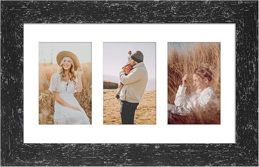 8x14 Picture Frame Display 3 opening 4X6 Picture Frame Collage,Multi Photo Frame with Mat,Plexiglass,Wall Hanging Decor,Black Wood Grain