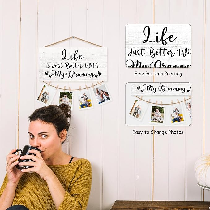 Grammy Gifts Picture Frame Photo Holder for Wall, Birthday Gifts for Granny Grandma, Thank You Grandmother Grammie Gift from Grandchildren Grandkids Hanging Photo Display