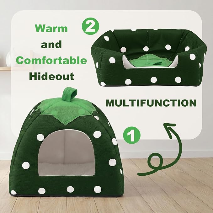 Guinea Pig Bed Rabbit Hideout Warm Fleece Cuddle Cup Washable Sleeping House for Small Animals Pet/Ferret/Chinchilla/Bunny (Drak Green)