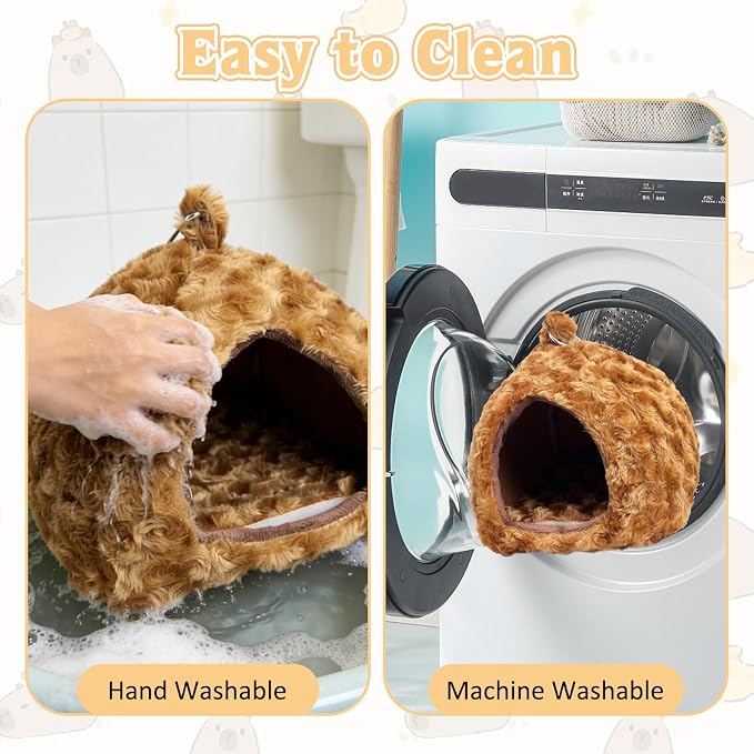 PINVNBY Guinea Pig Hamster Bed Warm Bunny Hideout Dwarf Rabbit Hideway Winter Sleeping Guinea Pig House for Hedgehog Ferret Rat Chinchilla and Other Small Animals（Brown）