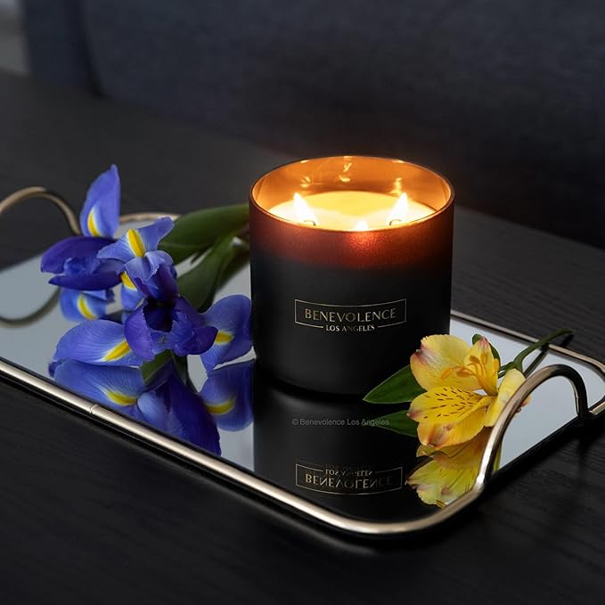 Benevolence LA 3 Wick Candle, Bergamot & Jasmine Large Christmas Scented Candles | Soy Candles | Holiday Candle Gifts for Women and Men | Home Fragrance | Aromatherapy | 14.5 Oz, 45 Hour Burn