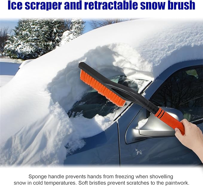 24 Inch Car Snow Scraper and Brush, Detachable Scratch Free Ice Scraper with Ergonomic Foam Grip, Universal Winter Snow Removal Tool for Car Windshield Window (Orange)
